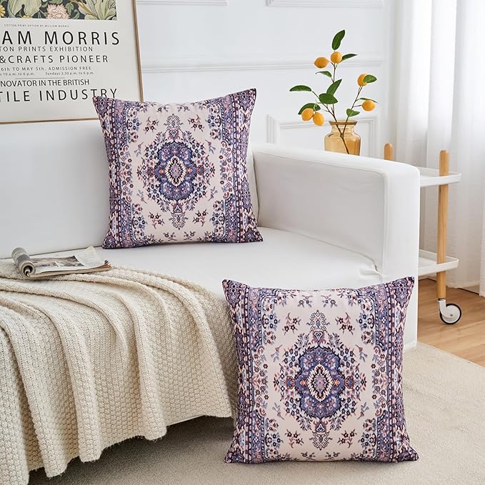 Boho Throw Pillow Covers 26x26 inch Set of 2,Boho Vintage Carpet Pattern Antique Ethnic Decor Double Sided Pattern Cushion Cover Soft Pillow Case Living Sofa Room Bed Square Pillow Cover
