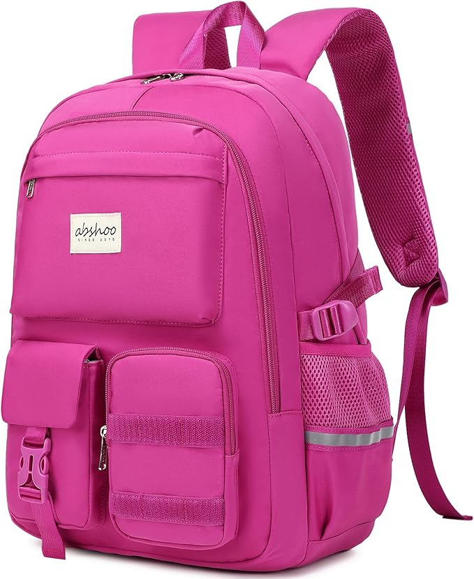 abshoo Big Student Laptop Backpack For College Women Middle High School Teen Girls Bookbag Travel Daypack (Hot Pink)