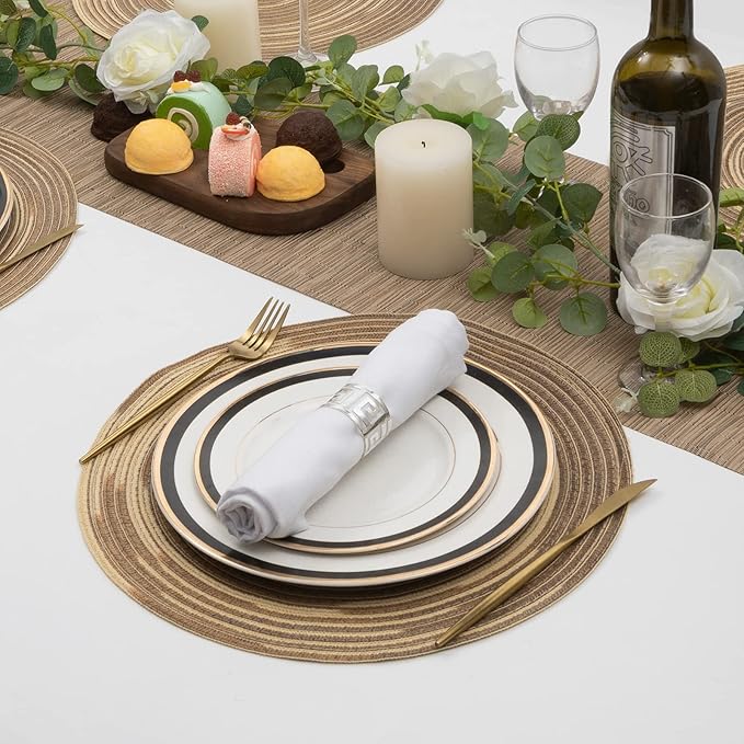 SHACOS Round Placemats Set of 6 Washable 15 inch Variegated Braided Round Place Mats Kitchen Table Mats (Rainbow Brown, 6)