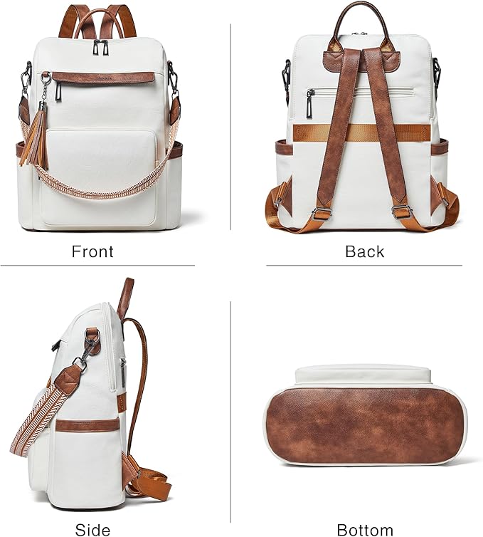 Shrrie Vegan Leather Laptop Backpack for Women 15.6 inch Work Backpack Fashion Travel Backpack Purse for Travel College Work