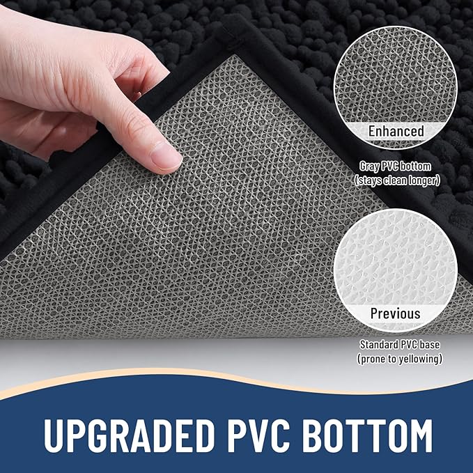 Arotive Luxury Chenille Bathroom Rug Mat, Extra Soft Thick Absorbent Shaggy Bath Rugs, Non-Slip Machine Wash Dry, Plush Bath Mats for Bathroom, Shower and Tub, 60x24, Black