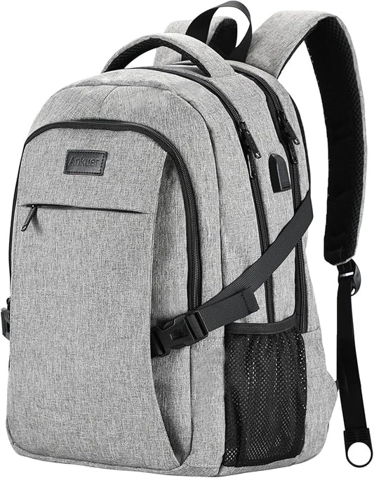ANKUER Backpacks for Men Women, Backpack Fits Up 15.6 in Laptop Backpack for Travel, Backpacks with USB Charging Port, Work Business Backpack for Women (Grey)