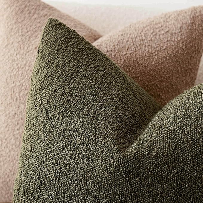 Foindtower Pack of 2 Modern Textured Boucle Throw Pillow Covers Accent Solid Decorative Pillow Cases Cozy Woven Couch Cushion Case for Chair Sofa Bedroom Living Room Home Decor 20x20 Inch Moss Green