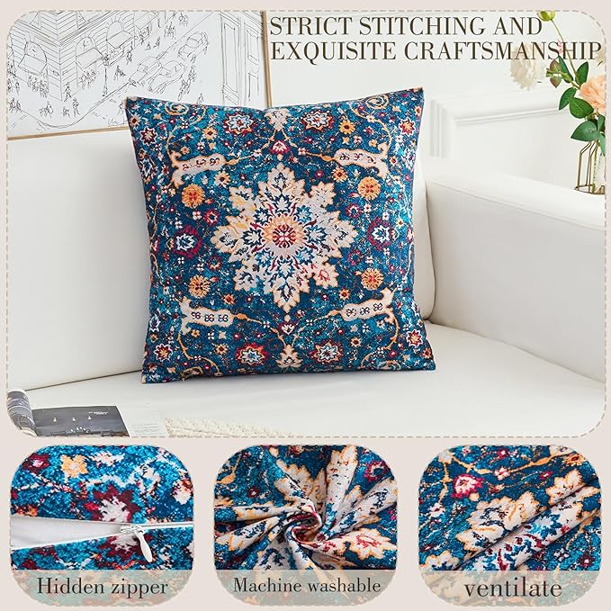 Boho Throw Pillow Covers 24x24 inch Set of 2,Boho Vintage Carpet Pattern Antique Ethnic Decor Double Sided Pattern Cushion Cover Soft Pillow Case Living Sofa Room Bed Square Pillow Cover