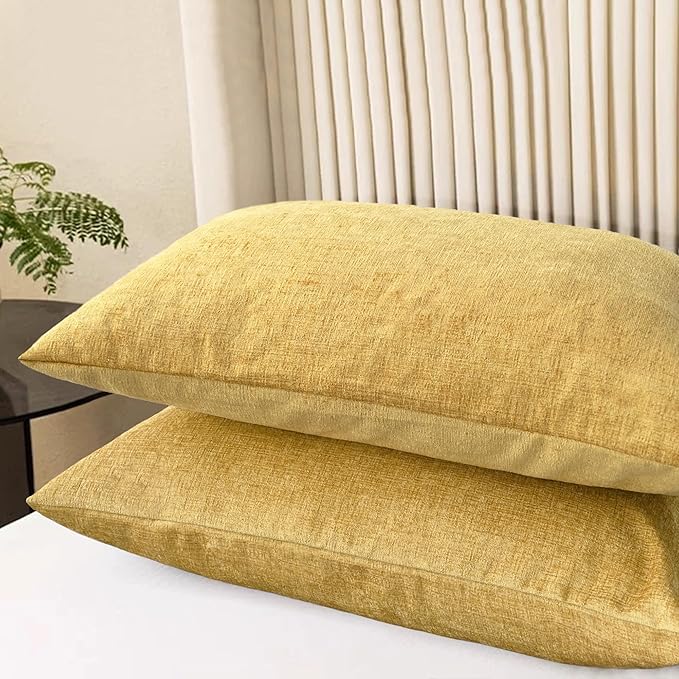 CaliTime Throw Pillow Covers Decorative 20 X 26 Inches Pack of 2 Cozy Chenille Standard Pillow Shams Cases for Couch Sofa Bed Living Room Home Gold