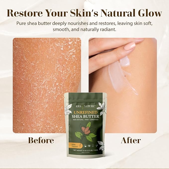 era of nature Organic Unrefined Raw African Ivory White Shea Butter 8oz - Moisturizing Raw Shea Butter Bar for Skin & Hair, DIY Lip Balm Base, Cream, Soap & Lotion Making Supplies Kit, Skincare