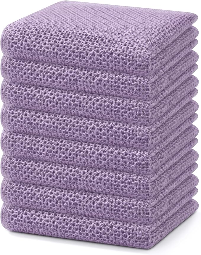 Homaxy 100% Cotton Waffle Weave Kitchen Dish Towels, Ultra Soft Absorbent Quick Drying Cleaning Towel, 13 x 28 Inches, 8-Pack, Lavender