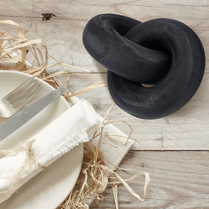 Yalikop 2 Link Wood Chain Link Decor Coffee Table Wooden Knot Decor Hand Carved Modern Farmhouse Ornament Boho Rustic Natural Chain Items for Home Living Room Bedroom Shelf Decorations(Black)