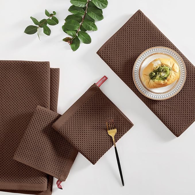 Homaxy 100% Cotton Kitchen Towels and Dishcloths Set, 12 x 12 Inches and 13 x 28 Inches, Set of 10 Bulk Kitchen Towels Set, Ultra Soft Absorbent Dish Cloths for Washing Dishes, Coffee