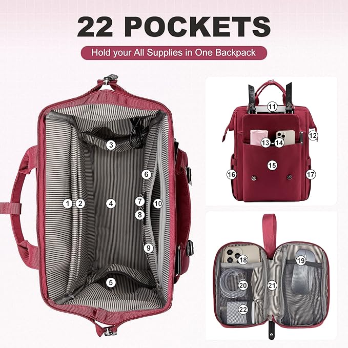 LOVEVOOK Laptop Backpack for Women Work Travel Backpack College Backpack Business Commuter Computer Bag Teacher Doctor Nurse Bags Purse, 17 Inch, Wine Red-black