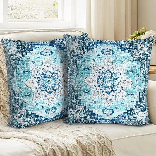 Boho Throw Pillow Covers 18x18 inch Set of 2,Bohemian Vintage Carpet Pattern Antique Ethnic Decor Double Sided Pattern Cushion Cover Soft Pillow Case Living Sofa Room Bed Square Pillow Cover