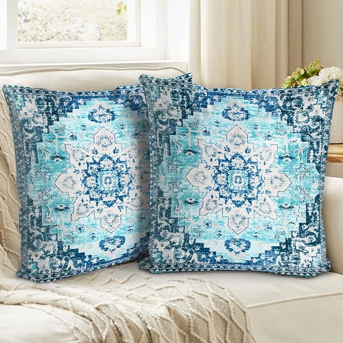 Boho Throw Pillow Covers 20x20 inch Set of 2,Bohemian Vintage Carpet Pattern Antique Ethnic Decor Double Sided Pattern Cushion Cover Soft Pillow Case Living Sofa Room Bed Square Pillow Cover