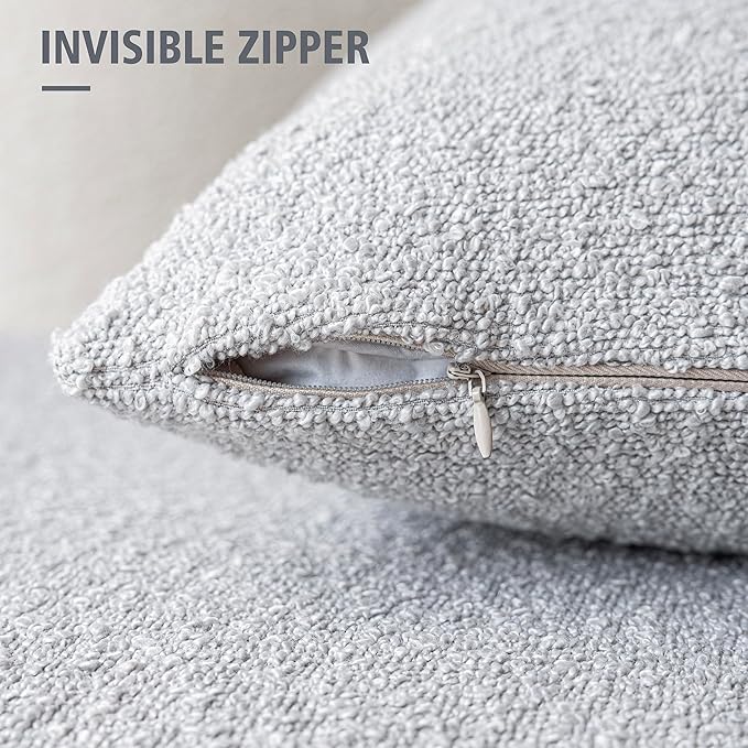 Foindtower Pack of 2 Textured Boucle Throw Pillow Covers Accent Solid Decorative Lumbar Pillow Cases Cozy Woven Couch Cushion Case for Sofa Bedroom Living Room Home Decor, 12 x 20 Inch,Light Grey