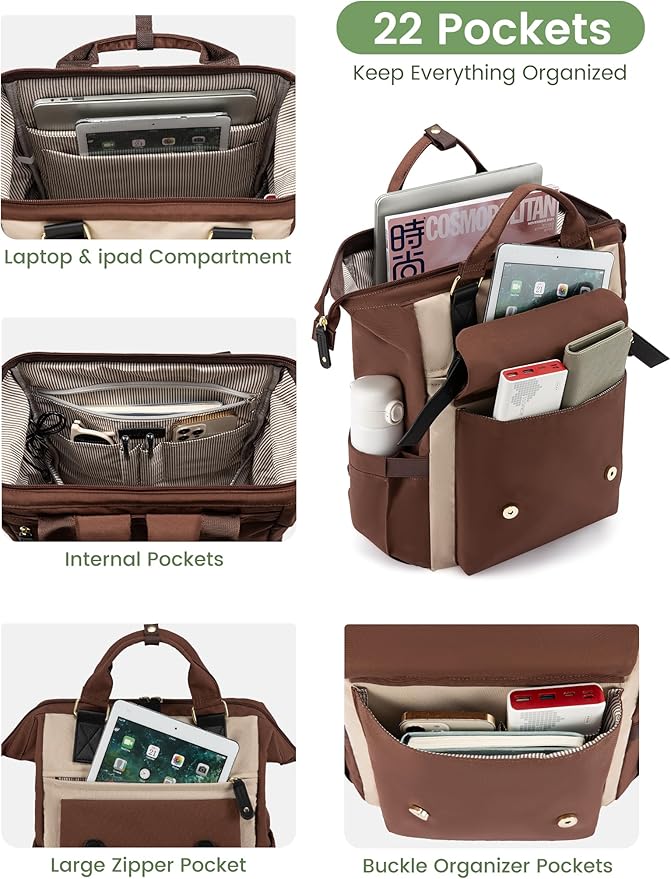 LOVEVOOK 18 Inch Laptop Backpack for Women, Extra Large Travel Backpack, Teacher Work Bags Backpack Purse, College Nurse Bags Business Computer Bag with Luggage Strap