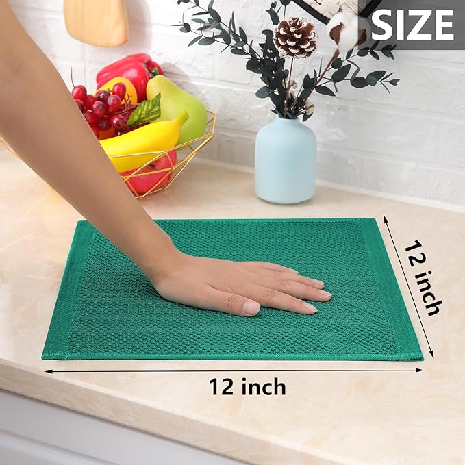 Homaxy 100% Cotton Waffle Weave Kitchen Dish Cloths, Ultra Soft Absorbent Quick Drying Dish Towels, 12 x 12 Inches, 12-Pack, Dark Green