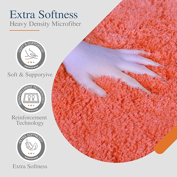 Walensee Bathroom Rug Non Slip Bath Mat (16 x 24, Iiving Coral) Water Absorbent Soft Microfiber Shaggy Bathroom Mat Machine Washable Bath Rug Thick Plush Rugs for Shower