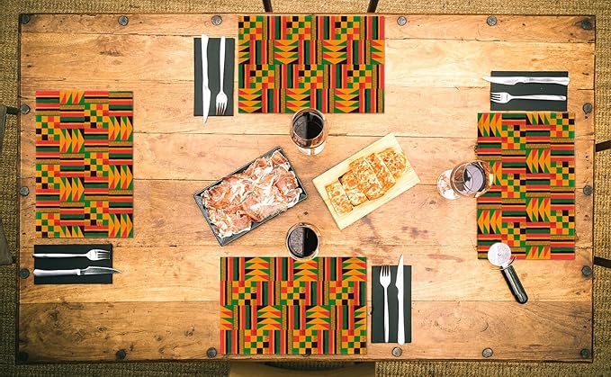 Nepnuser African Print Placemats Set of 4 Black History Month Juneteenth Heritage Festival Place Mats for Home Kitchen Dining Table Decoration (12" x 18")