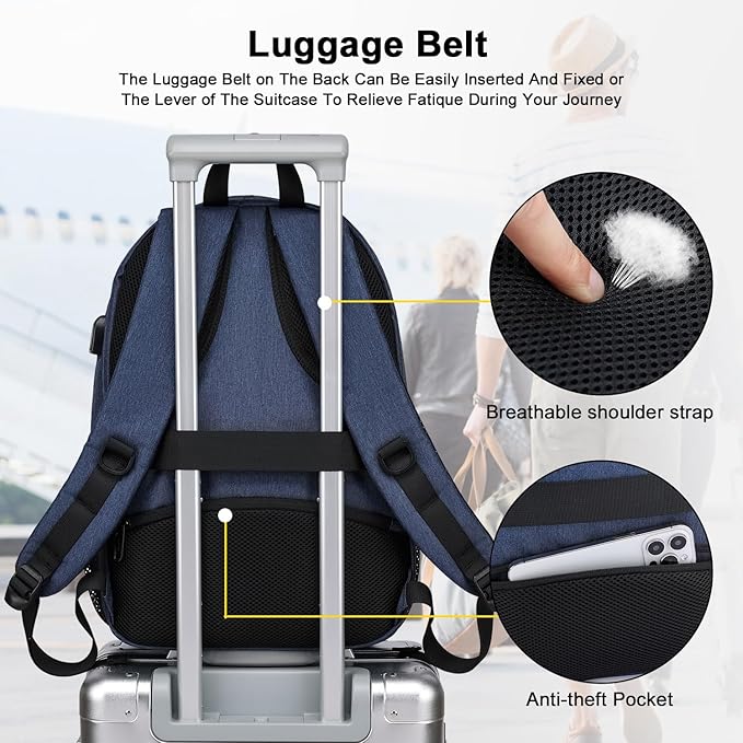 Asenlin Travel Laptop Backpack for Women & Men,Water Resistant Business Slim Sturdy Laptops Backpack with USB Charging Port,Fits 17.3 Inch Notebook College School Computer Bag-Blue