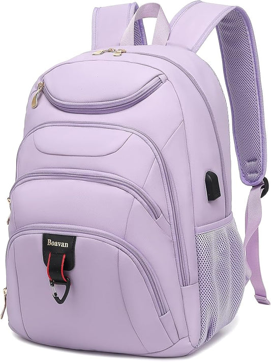 Boavan Laptop Backpack for women, 15.6inch Laptop Bag with USB Port, Waterproof Travel Work Backpack Purse, Anti-Theft Teacher Nurse Doctor Casual Bookbags Office Business backpack，Purple