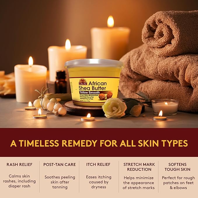 Okay Yellow Shea Butter for Hair and Skin - Raw African Shea Butter for Women and Men, Daily Moisturizer for Face and Body, Helps with Stretch Marks, Soothes Dryness - 13 oz Jar (Pack of 1)