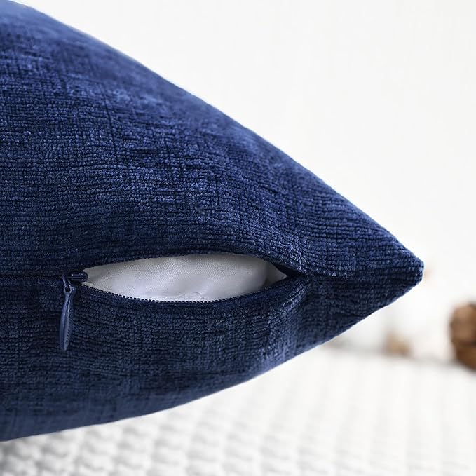 CaliTime Throw Pillow Covers Decorative 18 X 18 Inches Pack of 4 Cozy Chenille Cushion Cases for Couch Sofa Bed Living Room Home Navy Blue