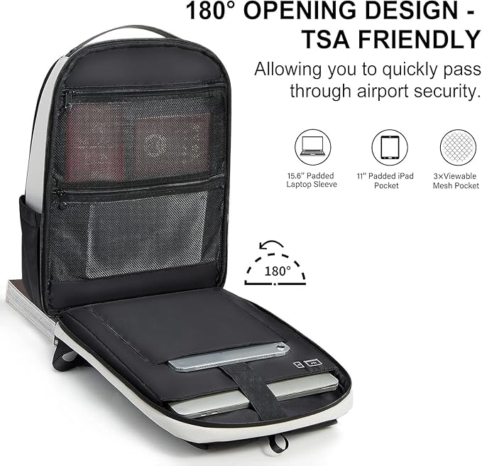 Hanke Carry on Backpack Toiletry Travel Laptop Backpack for Men & Women, Durable Rucksack Weekender Bag Daypack(Salt White)