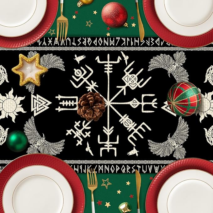 Viking Burlap Table Runner Seasonal Spring Fall Kitchen Dining Linen Table Decoration for Indoor Outdoor Home Party Dinner 13x72 Inch