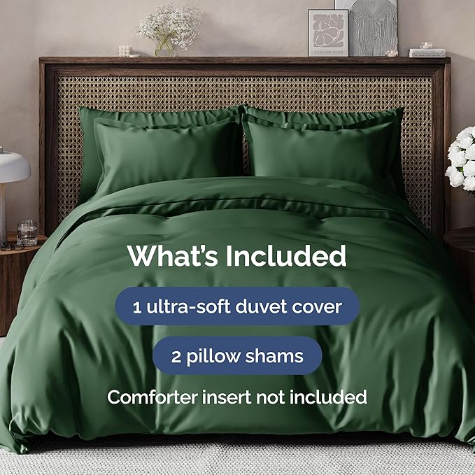 Duvet Cover Cal King Size Set - Extra Soft Cal King Size Duvet Cover 104 x 98 with 2 Pillow Shams - Hotel Luxury & Fade Free w/Zipper Closures & Ties - Comfy Breathable Bedding Set (Emerald Green)