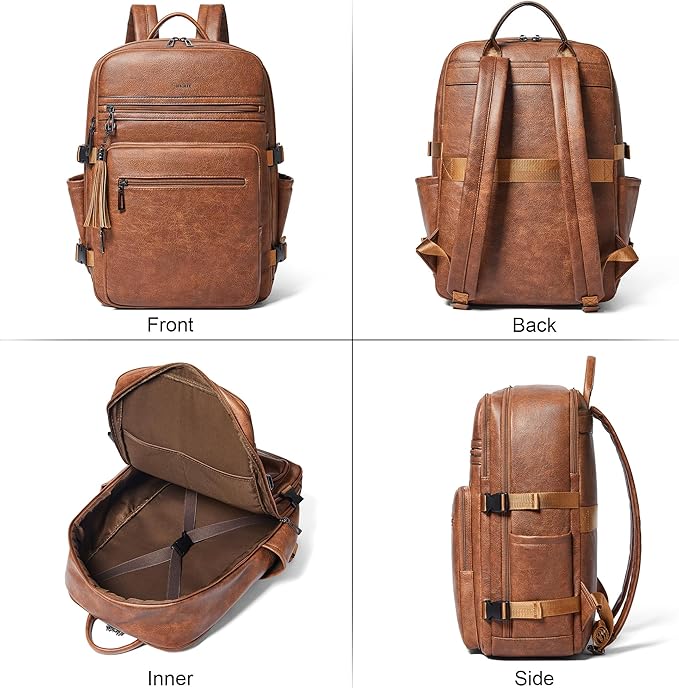 Shrrie Laptop Backpack for Women,Vegan Leather Backpack Work Computer Backpacks fits 16" Laptop,Water Resistant Teacher Nurse Casual Daypack for Weekender Camping Travel,Two-toned Brown