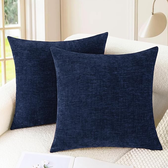 CaliTime Throw Pillow Covers Decorative 20 X 20 Inches Pack of 2 Cozy Chenille Cushion Cases for Couch Sofa Bed Living Room Home Navy Blue