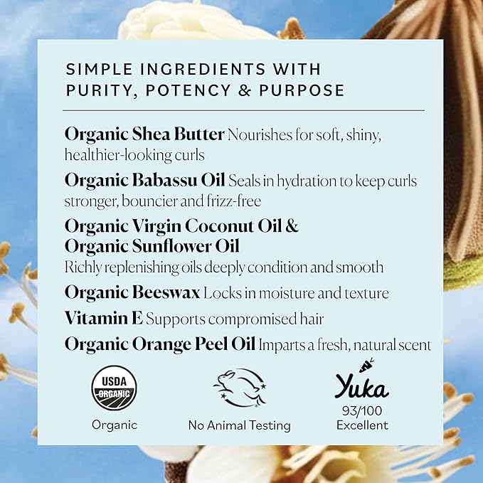 Sky Organics USDA Organic Shea & Babassu Moisture Butter, Deeply Hydrating, Nourishing, Soft, Shiny, Healthier-Looking Curls, Tames Frizz, Boosts Shine, Conditions, Curly Hair, 8 Oz w Ebook