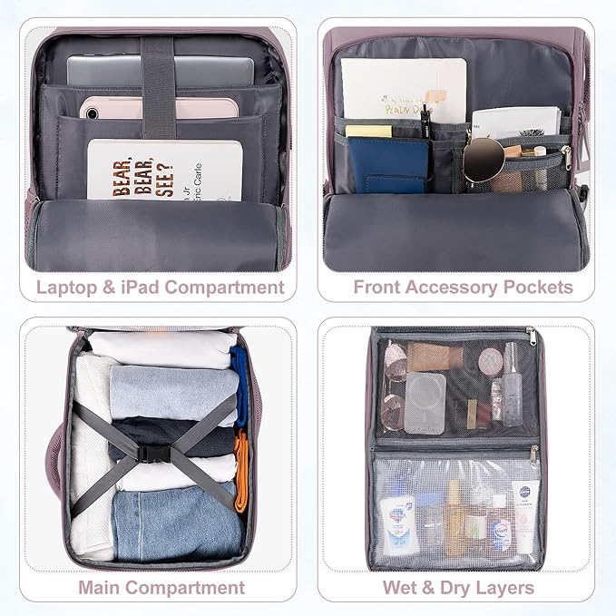 Travel laptop Backpack for Women, Personal Item Size Flight Approved, 16 Inch Laptop Bag with Multi-Pockets, College Computer Bag, Waterproof Carry On Backpack Casual Daypack Backpack