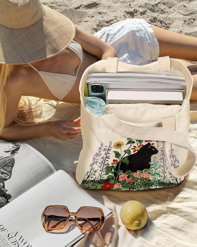 Aesthetic 2 Pack Canvas Tote Bag - with Makeup Zipper Pouch for Women Bag for Shopping, Gym, Travel, Vacation