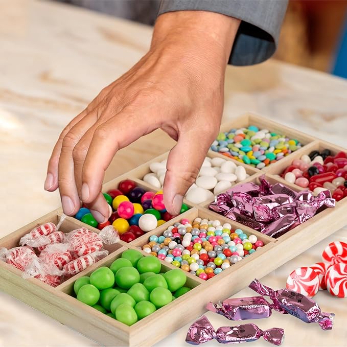 Hammont Rectangular Sectional Wooden Trays - 2 Pack - 7”x14”x1.25” - Eco Friendly Decorative Wooden Tray for Dry Fruits & Candies | Organic Wooden tray for Gift & Home Décor