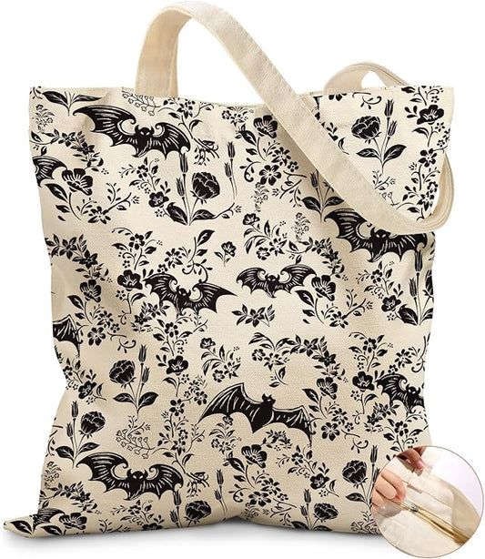 Canvas Tote Bag for Women – Aesthetic Canvas Bag with Zipper Cute Stylish Reusable Shoulder Totes for Shopping Work Daily Vacation, Bianfu Flower