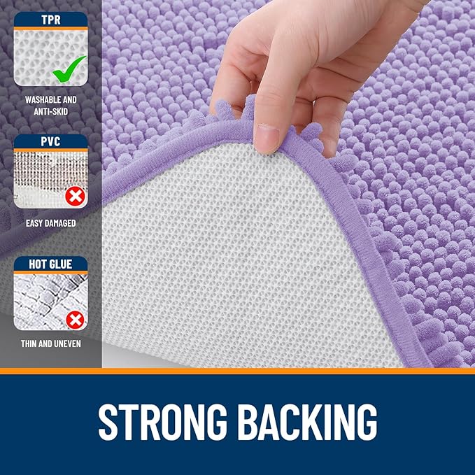 OLANLY Bathroom Rugs 44x24, Extra Soft Absorbent Chenille Bath Rugs, Rubber Backing Quick Dry, Machine Washable Bath Mats for Bathroom Floor, Tub and Shower, Home Decor Accessories, Lavender