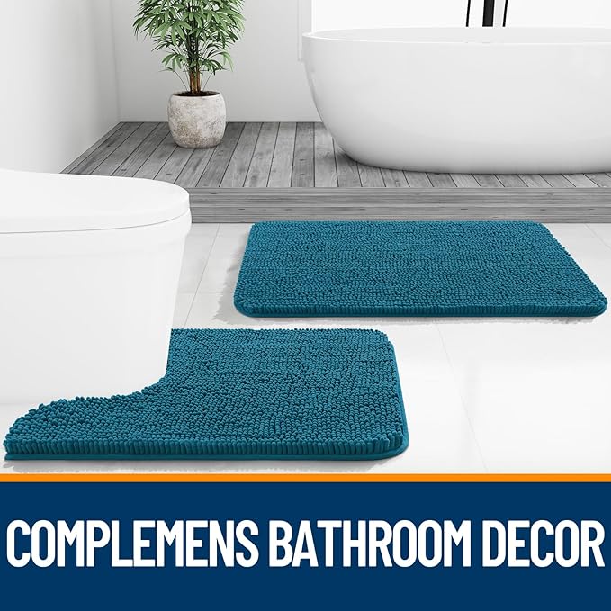 OLANLY Bathroom Rugs 36x24, Extra Soft Absorbent Chenille Bath Rugs, Rubber Backing Quick Dry, Machine Washable Bath Mats for Bathroom Floor, Tub and Shower, Home Decor Accessories, Peacock Blue