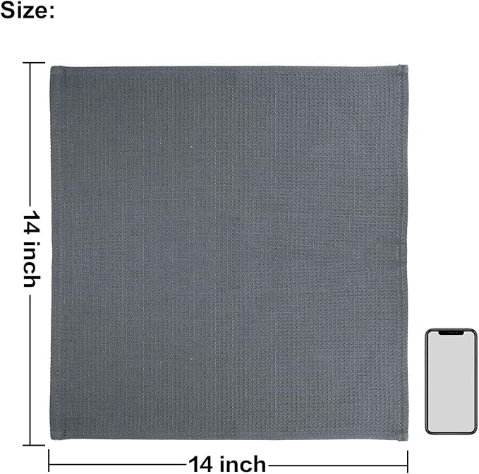 QUILTINA Dish Towels Set,100% Cotton Waffle Weave Kitchen Towels 6 Pack,14 x 14 Inches Dish Towels for Kitchen,Super Absorbent for Drying and Cleaning (Dark Grey)