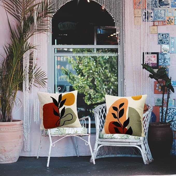 Merrycolor Abstract Boho Tufted Throw Pillow Covers 18x18 Mid Century Modern Pillow Covers Boho Pillows Decorative Throw Pillow Case Minimalist Bohemian Aesthetic Pillow Covers for Bed Couch Home,1PC