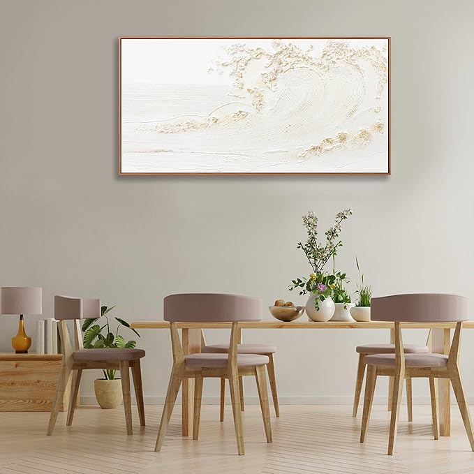 Wall Art Small Size Framed Home Artwork Decor Hand Painted White wave with golden embellishments Modern Canvas Painting For Living Room Decor For Bedroom Office Wall Decor 20"X 40"