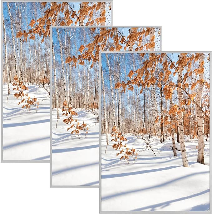 Golden State Art, 13x19 Aluminum Picture Frame, Silver Metal Thin Poster Frames for 13 x 19 inch Photo, Acrylic Front, Wall Hook for Horizontal or Vertical Display, 3 Pack