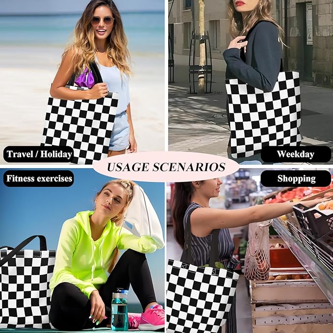 Canvas Tote Bag for Women，Cute Heavy-Duty Shoulder Bag with Zipper Pocket -Travel Tote for Grocery, Gym,Shopping