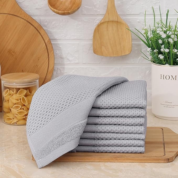 Homaxy 100% Cotton Dish Cloths, 12 Pack - 12 x 12 Inches, Waffle Weave Super Soft and Absorbent Dish Towels Quick Drying Dishcloths, Light Grey