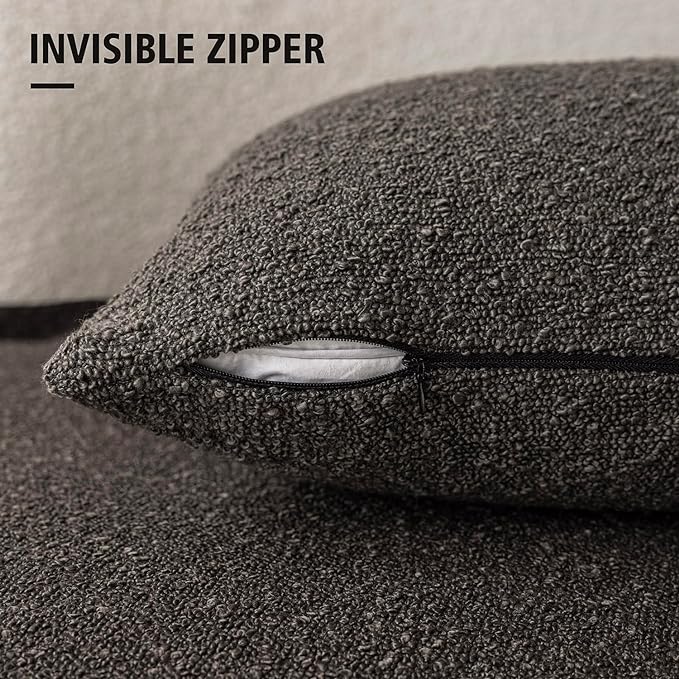 Foindtower Set of 2, Decorative Textured Boucle Throw Pillow Covers Accent Solid Pillow Cases Neutral Soft Cozy Couch Cushion Case for Chair Sofa Bedroom Living Room Home Decor 24 x 24 Inch Dark Brown