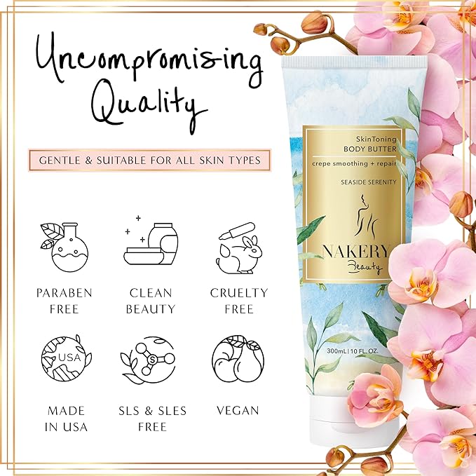 NAKERY Body Butter Anti Aging Moisturizer - Body Cream Skin Tightening Cream & Neck Firming Cream, Moisturizing Cream & Neck Tightening Cream for Body & Face Cream for Dry Skin 300ml(Seaside Serenity)