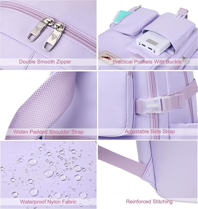 Laptop Backpack 15.6 Inch Kids Elementary Middle High School Bag College Backpacks Anti Theft Travel Back Pack Large Bookbags for Teens Girls Women Students (Purple)