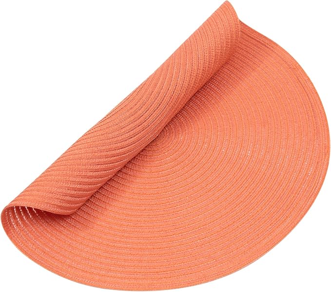 SHACOS Round Braided Placemats Set of 6 Washable Cotton Polyester Round Placemats for Kitchen Table 15 inch Round Table Mats (Coral, 6)