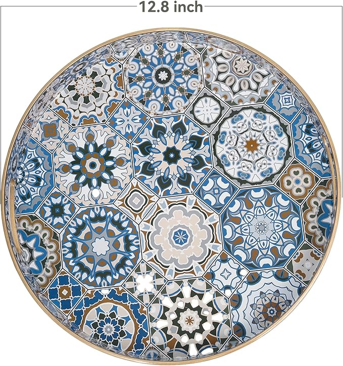 Round Coffee Table Trays, Serving Tray with Handles for Ottoman Coffee Table, Large Tray for Living Room Modern