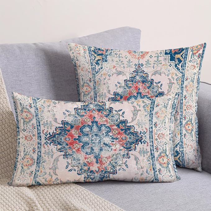 Boho Throw Pillow Covers 12x20 inch Set of 2,Boho Vintage Carpet Pattern Antique Ethnic Decor Double Sided Pattern Cushion Cover Soft Pillow Case Living Sofa Room Bed Square Pillow Cover