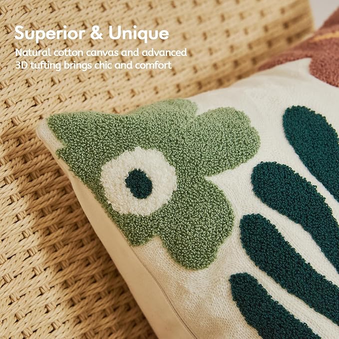 lifein 18x18 Pillow Covers-Throw Pillow Cover,Tufted Boho Jacquard Pillow Covers,Farmhouse Decorative Pillow Cover,Pillow Cases for Gift,Couch,Sofa,Bed,Chair,Living Room,Home Decor(18x18inch)